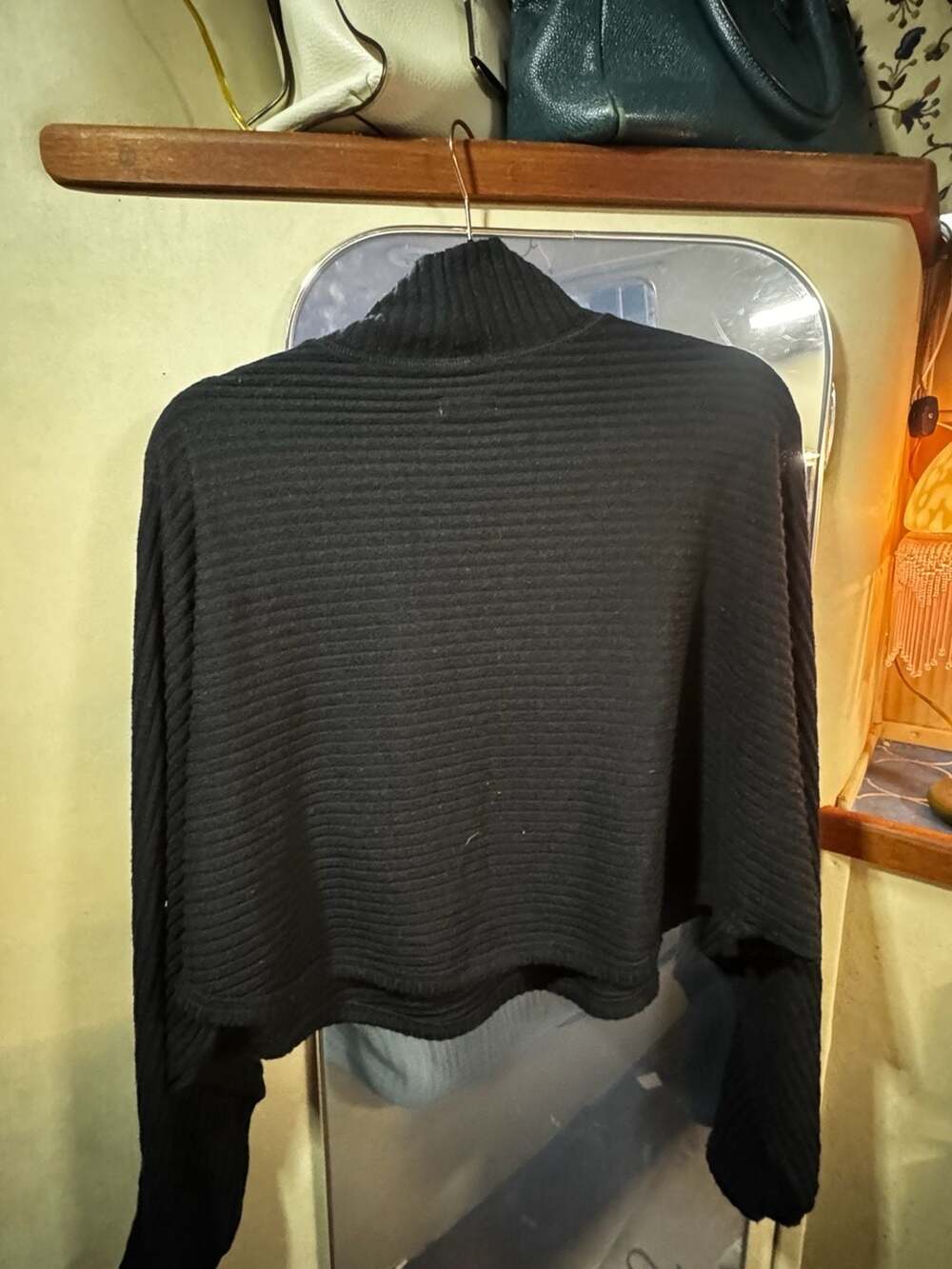 Pilcro Mock Neck Sweater Size L Black Ribbed Knit Cropped